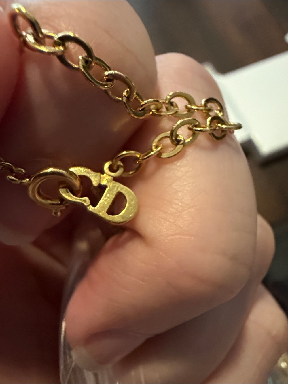 Authentic Christian Dior Gold Double-Ring Oval Pendant Necklace - Picture 7 of 7